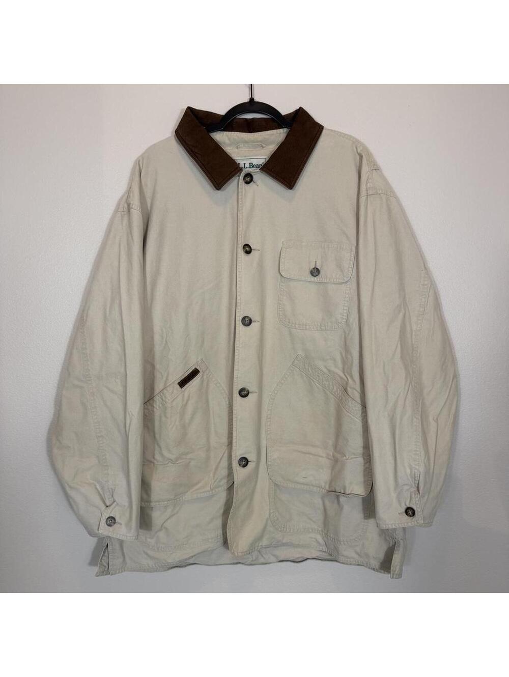 Vintage 90s LL Bean Chore Coat Field Barn Jacket Flannel Lined Leather Size XXL